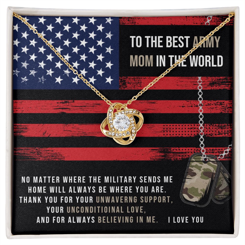 HOME WILL ALWAYS BE WHERE YOU ARE - ARMY MOM GIFT (OCP) - Love Knot Necklace
