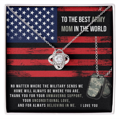 HOME WILL ALWAYS BE WHERE YOU ARE - ARMY MOM GIFT (ACU) - Love Knot Necklace