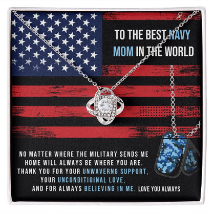 HOME WILL ALWAYS BE WHERE YOU ARE - NAVY MOM GIFT (LIGHT BLUE) - Love Knot Necklace