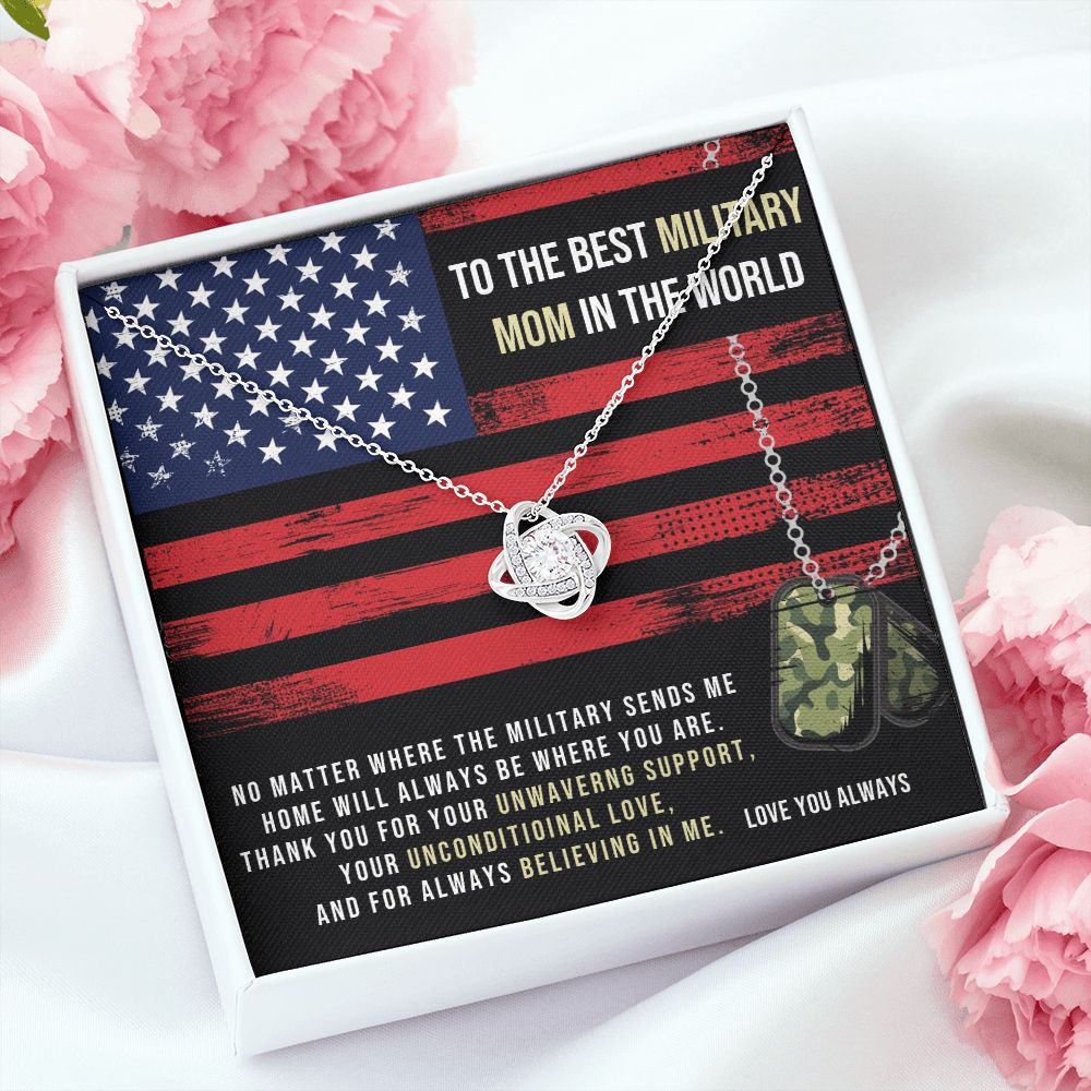 HOME WILL ALWAYS BE WHERE YOU ARE - MILITARY MOM GIFT - Love Knot Necklace