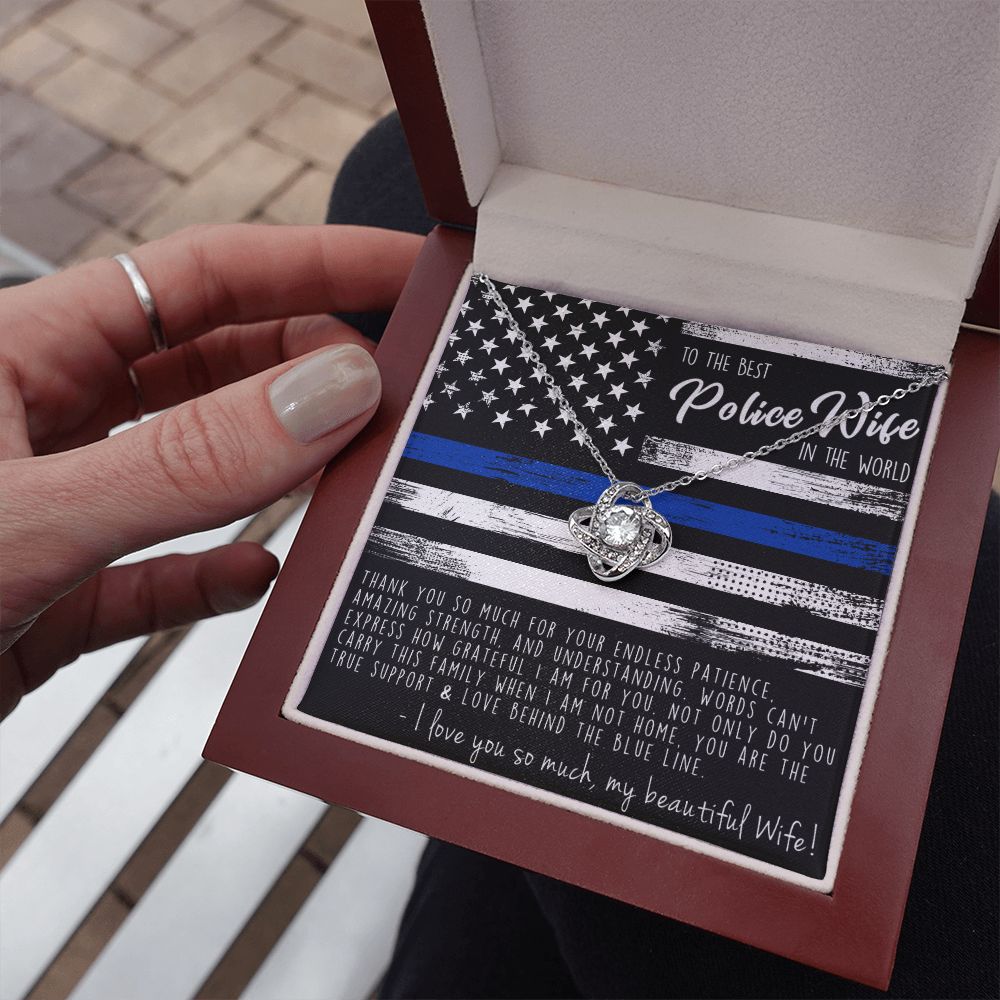Police Officer Wife Gift - True Support Behind Blue Line - Love Knot Necklace
