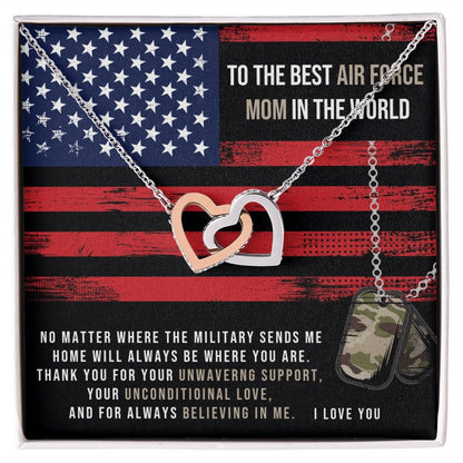 No Matter Where The Military Sends Me [Interlocking Hearts Necklace] Air Force Mom Gift