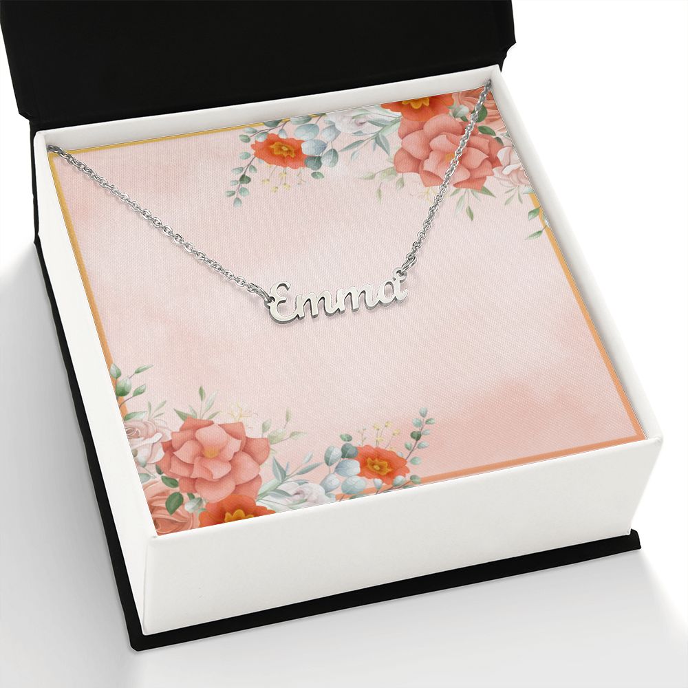 Custom Name Necklace with Red Flower Background